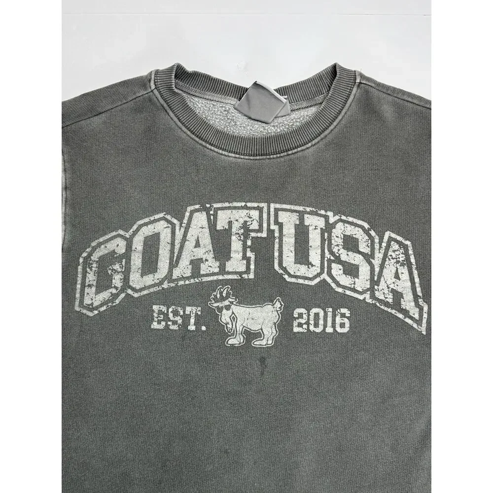 GOAT USA Linden Crewneck Sweatshirt Adult S Gray Vintage Wash Logo Distressed